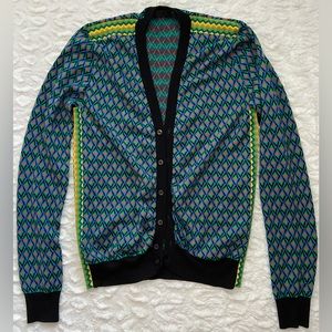 PRADA Geometric Pattern Jacquard Cardigan Wool Silk Cotton Blend EUC Siz…